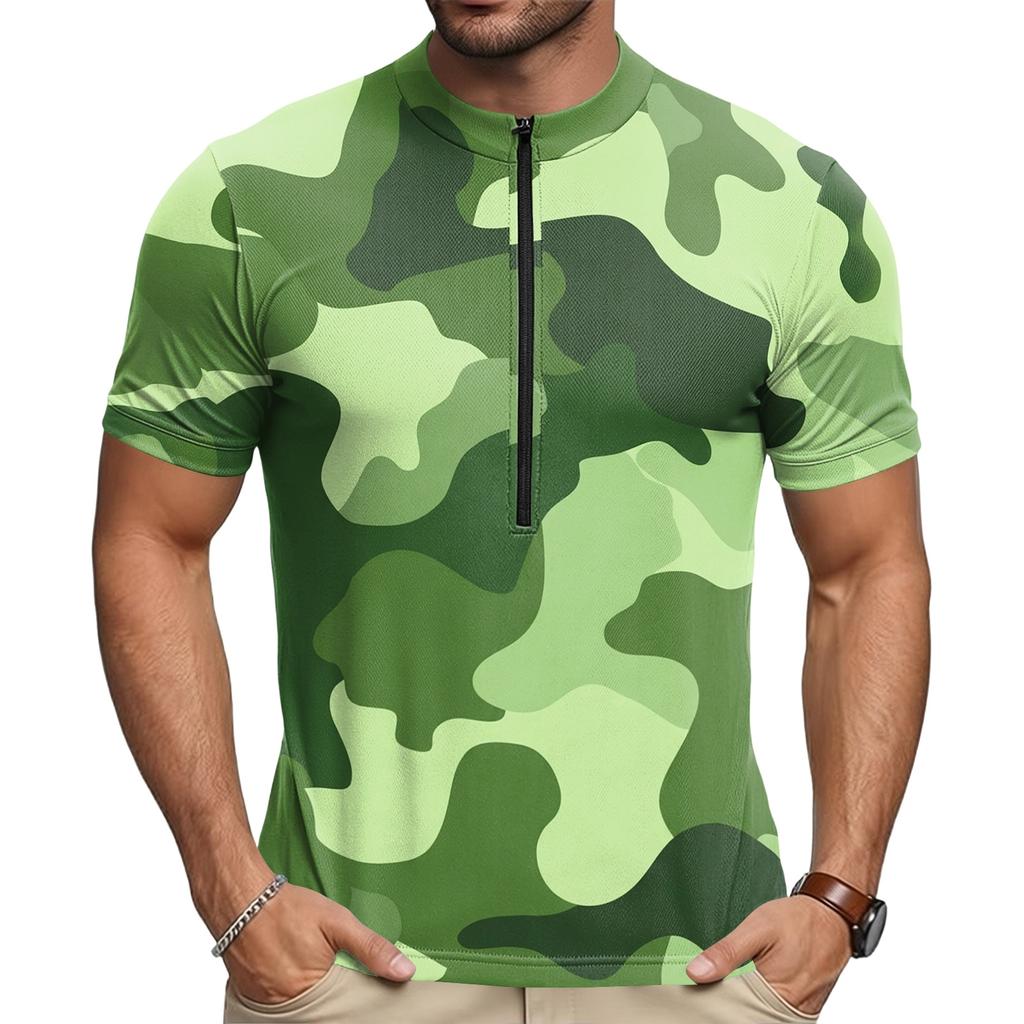 Men's Short Sleeve Cycling Jersey Breathable Quick Dry Zip Up Neck Lightweight Sports Top for Outdoor Activities