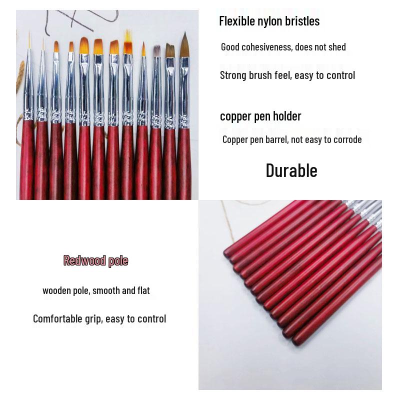 Wooden Nail Art Pen Set: Line Drawing, Petal, Phototherapy, Sweeping Brush, Painting, Flower, Crystal, Crescent, French Ombre.