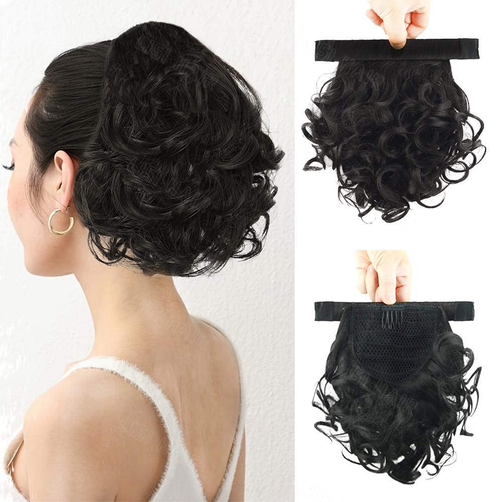 

XINRAN Synthetic Short Wavy Clip In Ponytail Extensions Wrap Around Ponytail Wig For Women Daily Party Wear 20cm