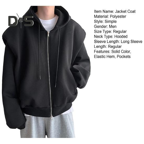 Sudadera para Hombre con Capucha, Cordón, Manga Larga, Tapeta con Cremallera, Chaqueta Deportiva con Bolsillos, Color Sólido, Corte Holgado, Ropa Exterior Casual