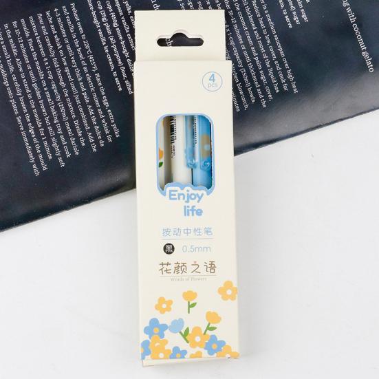 4 bucăți/set 0,5 mm stilou gel presat uscare rapidă cerneală neagră cu vârf fin Articole de papetărie cu tema florilor pix de scris articole de birou