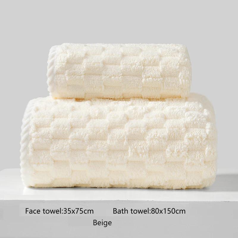 2pcs/set Cloud grid coral velvet towel set solid 1pc face towel and 1pc Largesize bath towel Quick Dry Towels bathroom for Adult