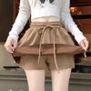 Women's Suede Fluff Elastic Waist Anti-exposure A-line Skirt - Autumn/Winter Retro Korean Style Temperament Petite Short Skirt