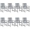 VidaXL Garden Chairs with Cushions 8 Pcs Solid Acacia Wood Grey