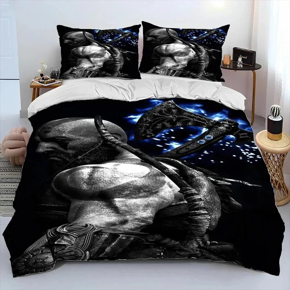 3D God of War Game Gamers Kratos Bedding Set Print With Pillowcase Bed Duvet Cover Soft Single Double Queen Super King Size