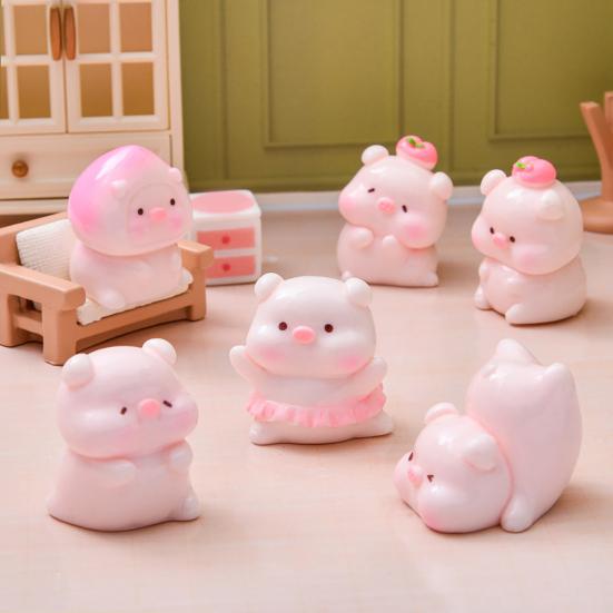 Miniature Pig Figurine Mini Pink Piggy Figure Cartoon Resin Animal Cake Toppers for DIY Fairy Garden Moss Landscape Terrarium Potted
