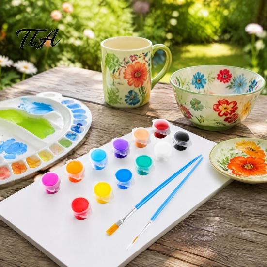 Non-Toxic Paint 1 Set 12 Colors Mini Acrylic Paints with Brushes And Palette, 2ml Per Cup, Kids & Adults Craft Paint, Strips for DIY Crafts,