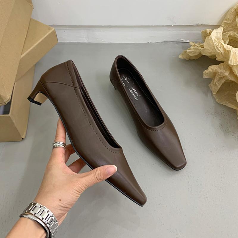 Fashion Bailamos Women Pumps Shoes Fashion Shallow Slip On Ladies Eelgant Single Shoes Square High Heel Outdoor Dress Pumps Mujer