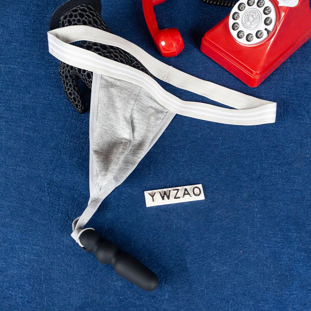 YWZAO Vložiteľný análny dildo Pánske spodné prádlo Tanga Sivá N03