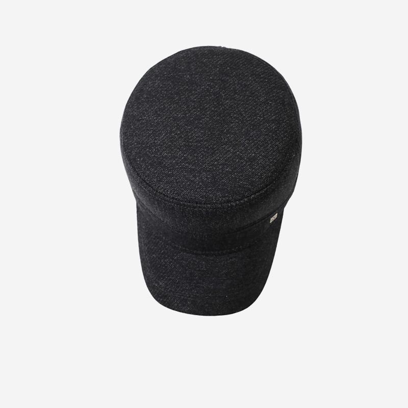 Mens Winter Warm Wool Blend Flat Top Cap with Ear Flaps Outdoor Cold Weather Hat