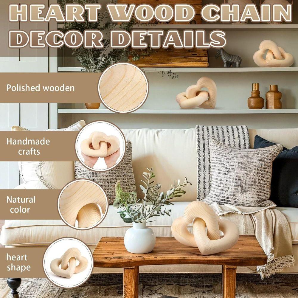Chain Link Design Interlocking Wooden Hearts Romantic Wood Grain Wooden Heart Knot Decor Handmade Carved Olive Wood Hearts