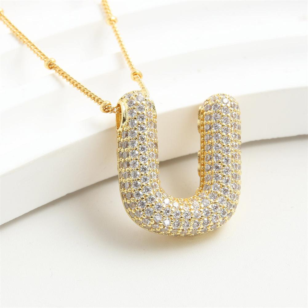 Light Luxury Brass 26 English Bubble Letter Zircon Large Pendant For Women's Party Jewelry Necklace