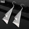 925 Sterling Silver Simple Frosted Geometric Triangle Pendant Earrings - Fashion Banquet Jewelry