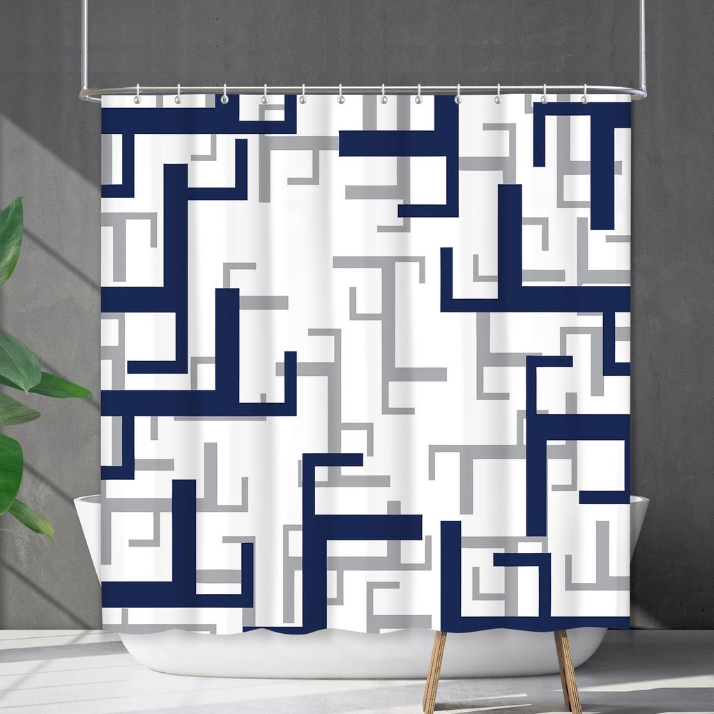 Shower Curtain Waterproof And Mildew-Proof Line Lattice Bathroom Striped Bathroom Curtain Shower Curtain Partition Curtain Free Of Punching