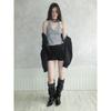 Cowhide version retro niche design sense pants boots long boots women pointed thick heel hottie black pleated pile boots