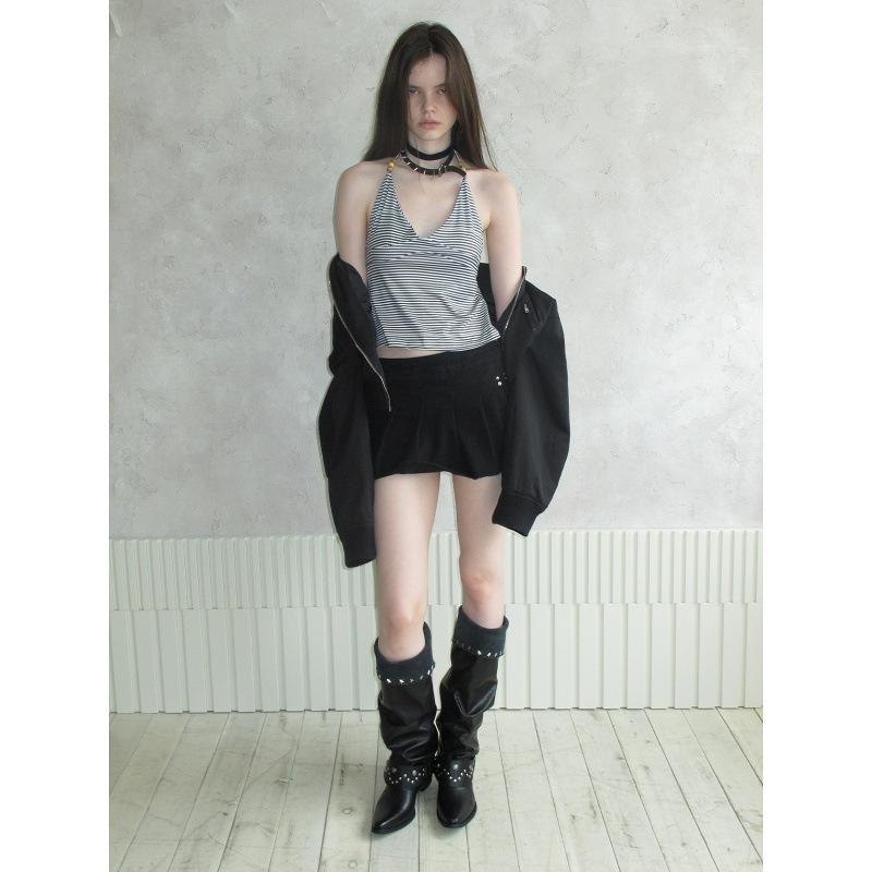 Cowhide version retro niche design sense pants boots long boots women pointed thick heel hottie black pleated pile boots
