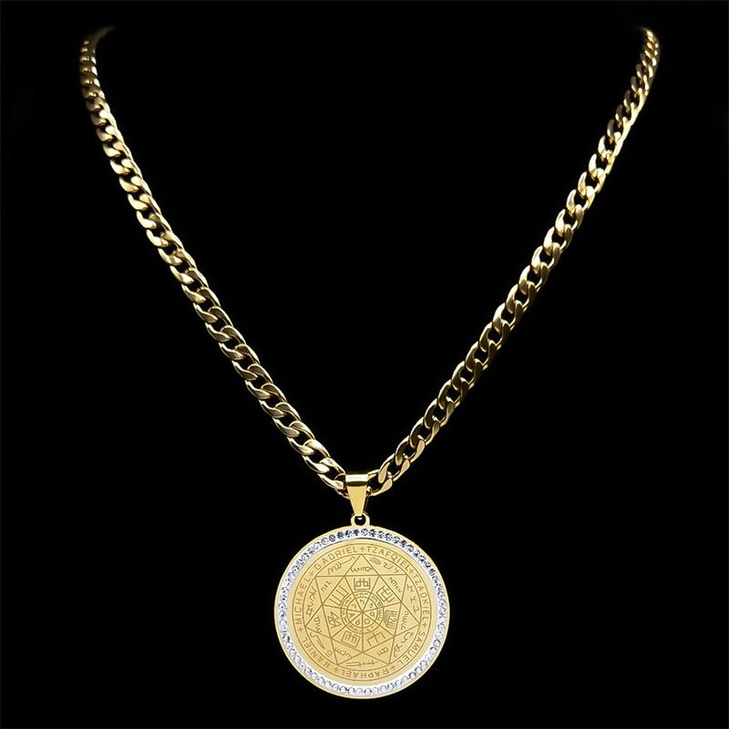 Sieben Erzengel Christliches Schutzamulett Halskette für Männer Edelstahl Siegel Salomons Talisman Halsketten Schmuck NZZZ504