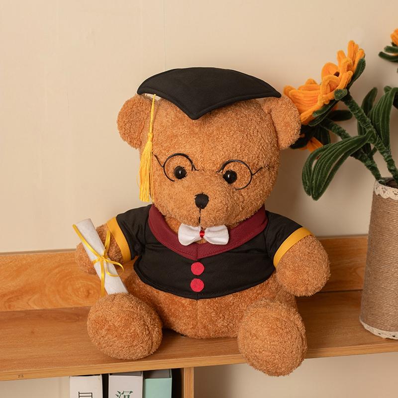 28cm Cartoon 2026 New Graduation Bear Plush Doll Dress Bouquet Doc Cap Ribbon Bear Animal Stuffed Toy Home Decor Gift For Kids