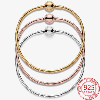 Arrival 925 Sterling Silver Snake Chain Gold Plated Round Clasp Bracelet Brand Charm Jewelry Basic Bracelet Set Gift