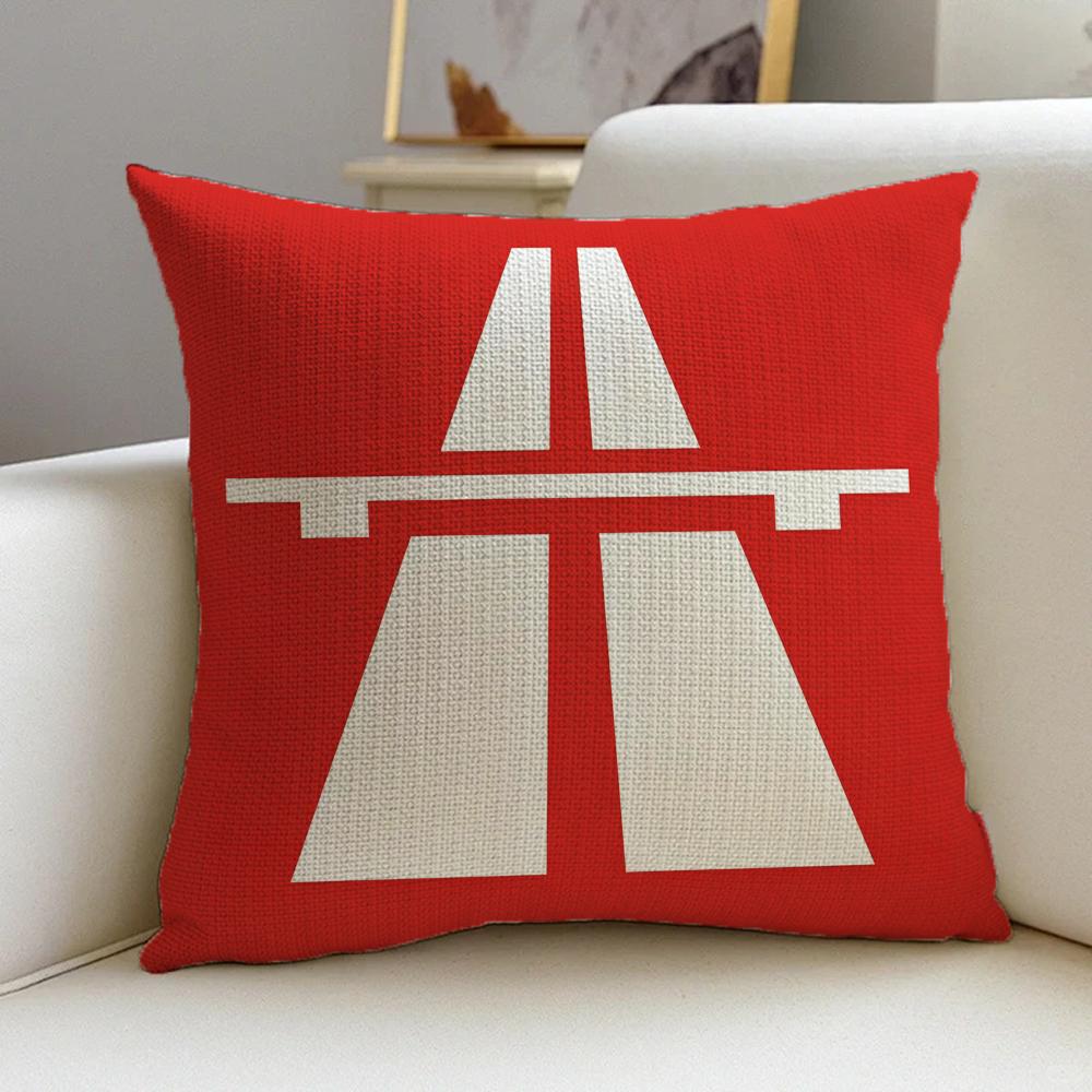 1P- German Autobahn Sign Prints Cushion Cover Natural Linen Pillowcase Set, All-In-One Decor For Sofa, Bedroom & Chair