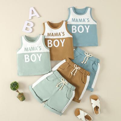 Ensembles Garçons Été Enfant Décontracté Couleur Bloc Lettre Débardeur et Short
