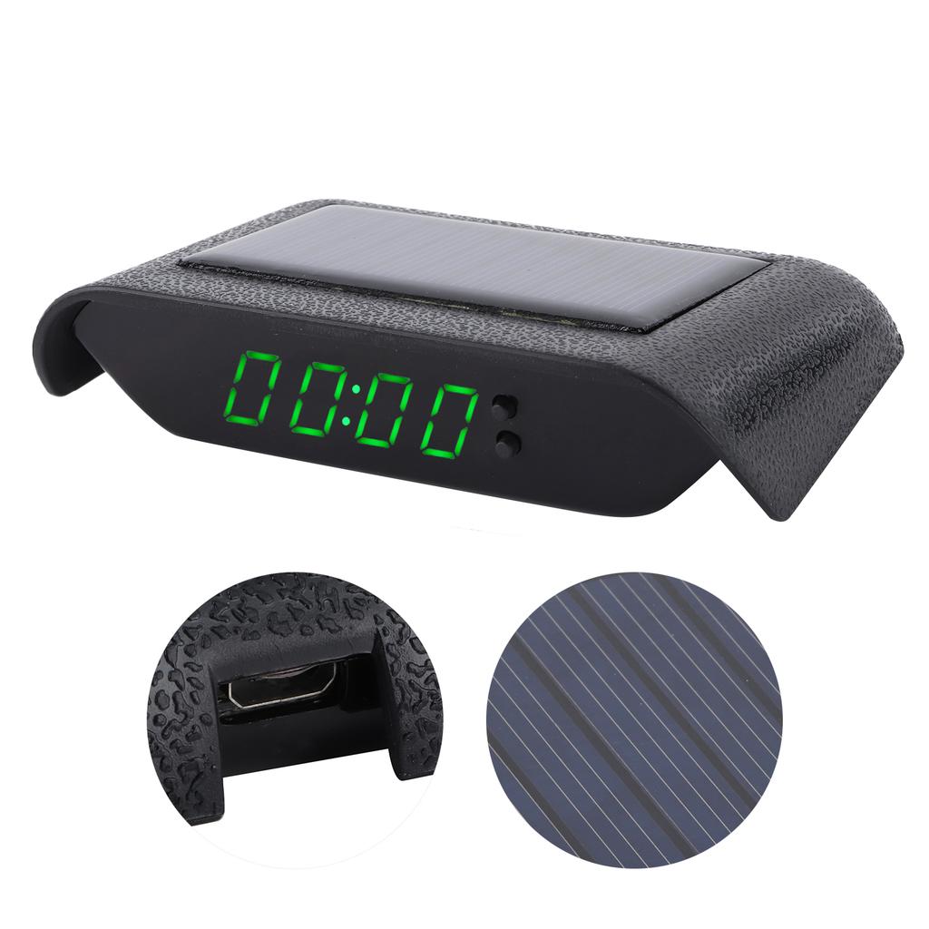 Car Digital Clock Auto Truck Solar Powered Time Date Temperature LCD Display Wiring FreeGreen Light