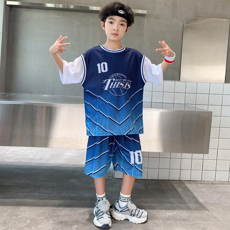 Boys' summer basketball suit set new 2026 mid to large children's summer short sleeved quick drying sports football suit trend