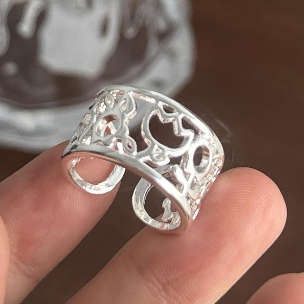 Xiaomi 925 Sterling Silver Rings For Women Geometric Fine Jewelry Finger Adjustable Retro Leaf Flower Ring For Party Birthday Gift