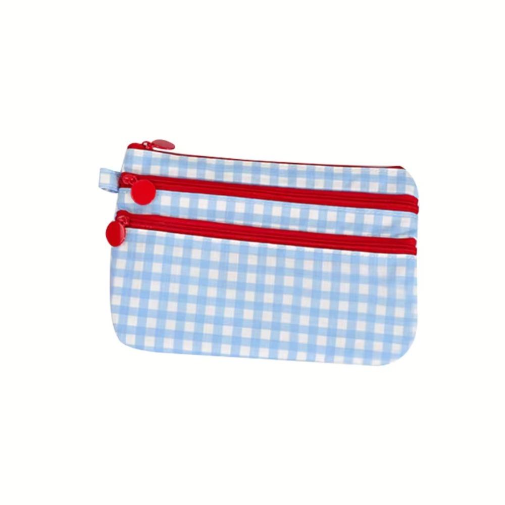 

Blue Plaid Portable Passport Bag 3 Layer Travel Storage Passport Clip Passport Holder Wallet Women Style A