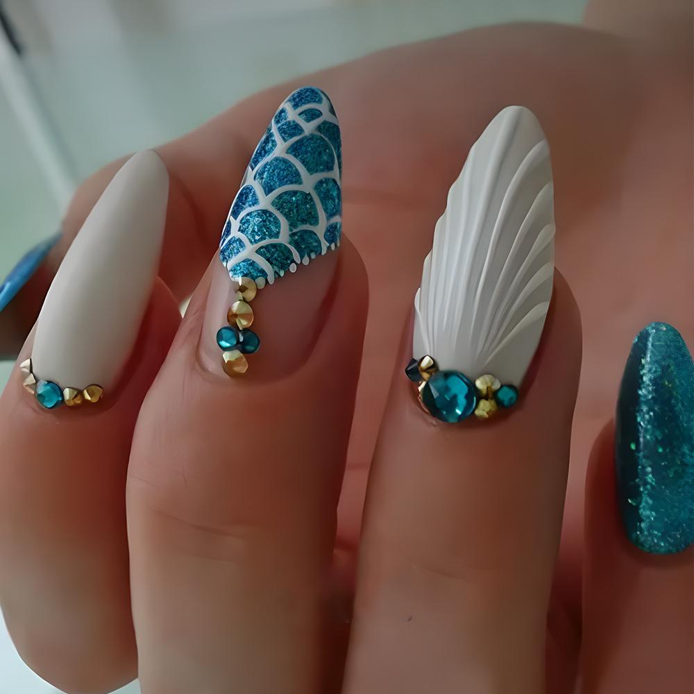 24 pz/set Quick Nails Glitter Bianco Gradiente Nail Art French Unghie Indossabili Adesivi per Unghie Rimovibili Impermeabili Unghie Finte