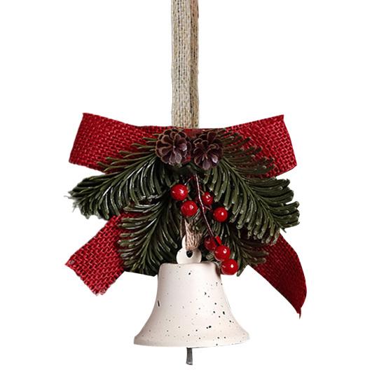 Christmas Bell Decoration Bowknot Decor Hanging Decorative Bell with Pine Branches Red Fruits Indoor Outdoor Ornament