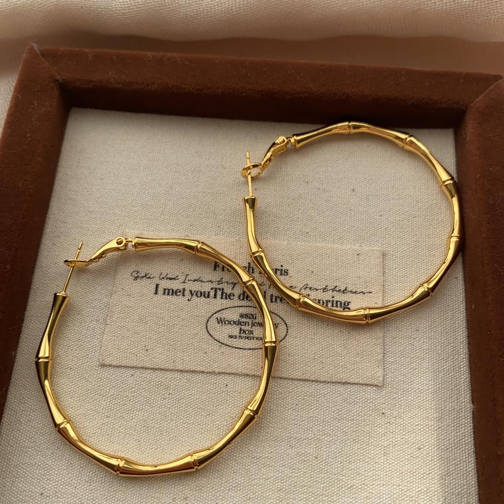 Gold Ring Bamboo Silhouette Earrings Personality High-End Metal Temperament Fashionable Natural Fine Refinement Retro Light Luxury