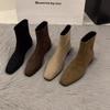 Coarse Heel Vintage Suede Khaki Short Boots Knight Boots Skinny Naked Boots Autumn and Winter Women's Boots Versatile Short Boots