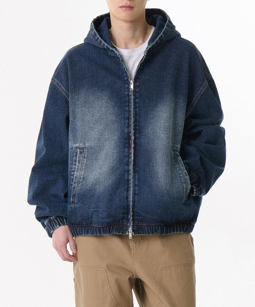 Musinsa Standard Big Brush Oversized Denim Hooded Zip-Up Jacket [Medium Indigo]