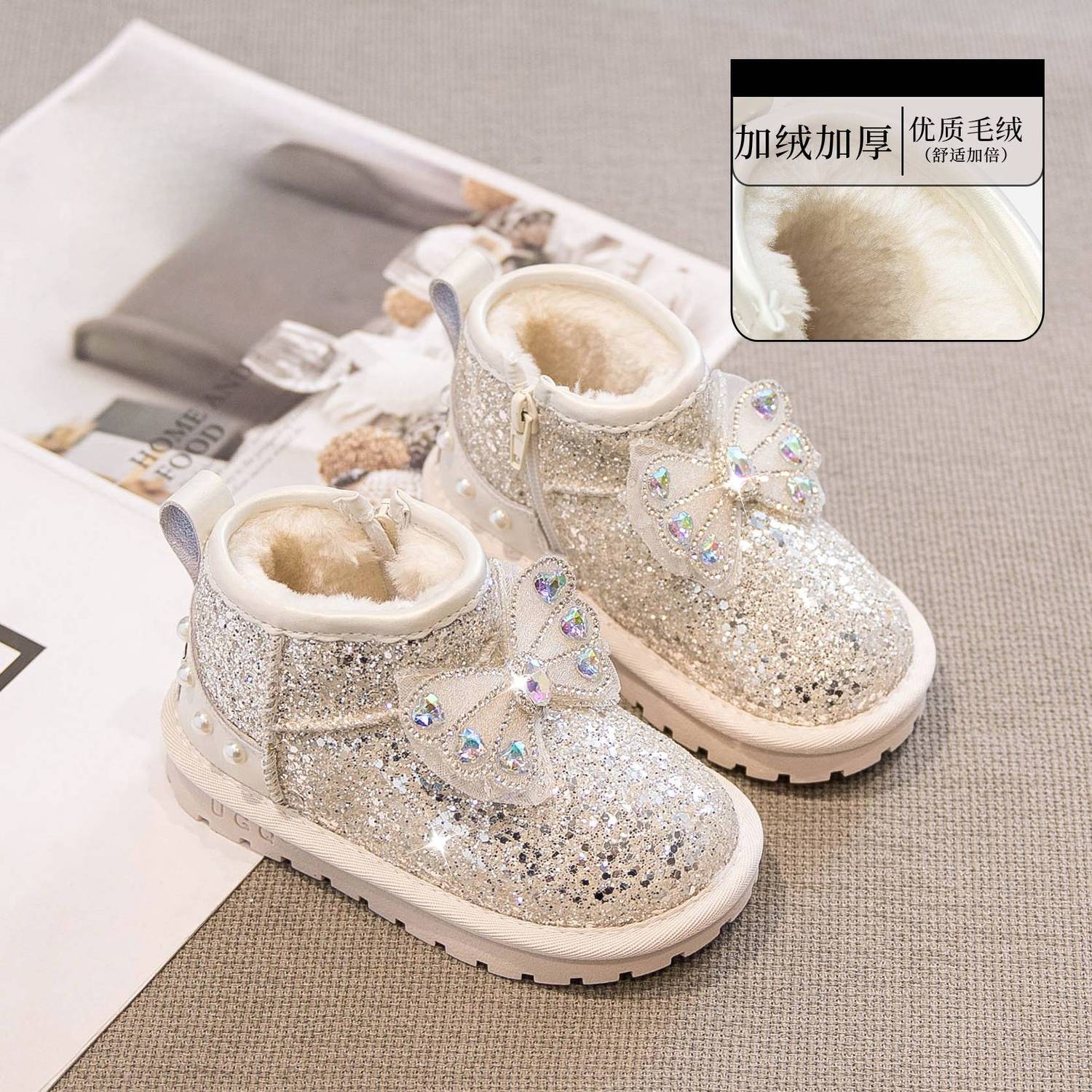 

Girls snow boots winter 2025 new children s boots piled thickened cotton shoes little girl waterproof non-slip short boots 48 yards inner length 35 cm