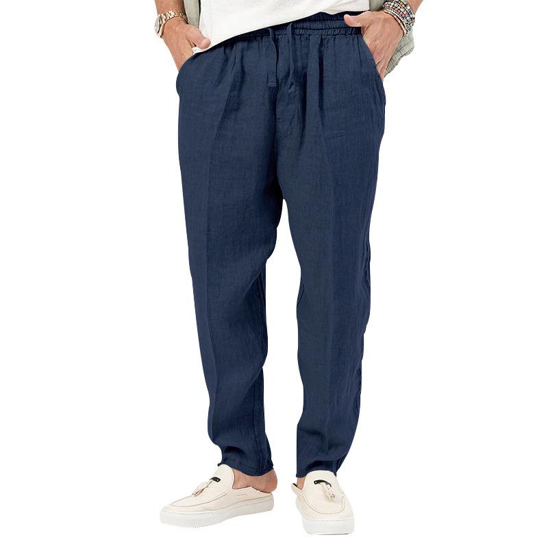 

New Thin Section of Men s Fashion Large Size Solid Colour Leisure Drawstring Cotton Linen Trousers Breathable Trousers M
