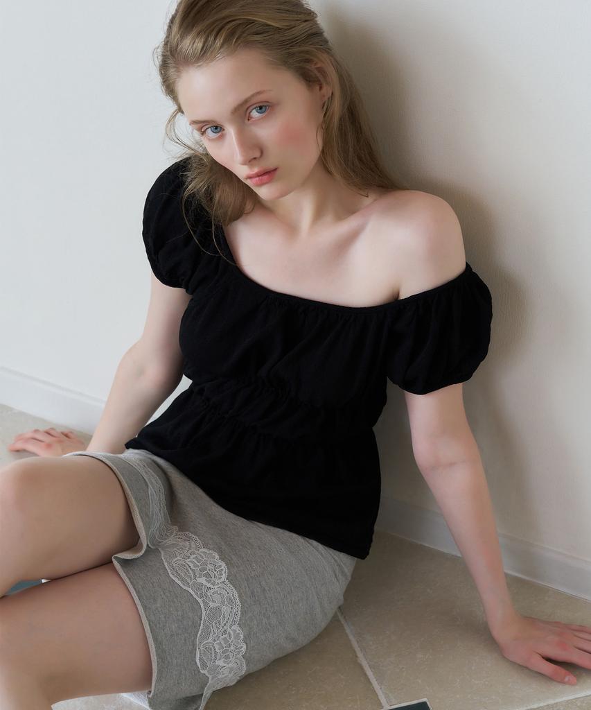 LETTERA Shirring Knit Half Blouse