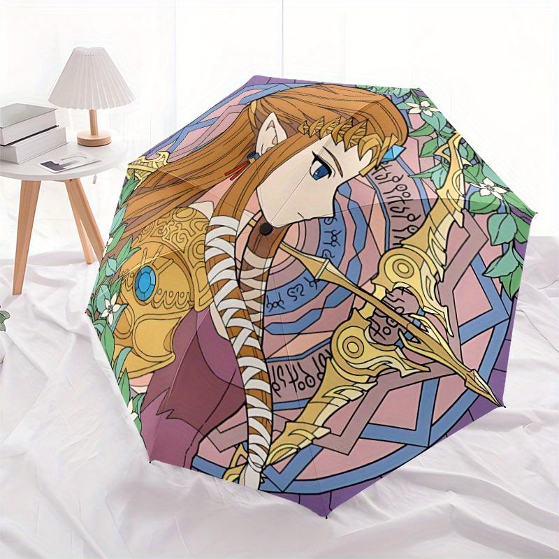 Legend Zelda Automatic Windproof Folding Umbrella, Compact Travel Umbrella for All Occasions, Cartoon Portable Compact Umbrella A0823069