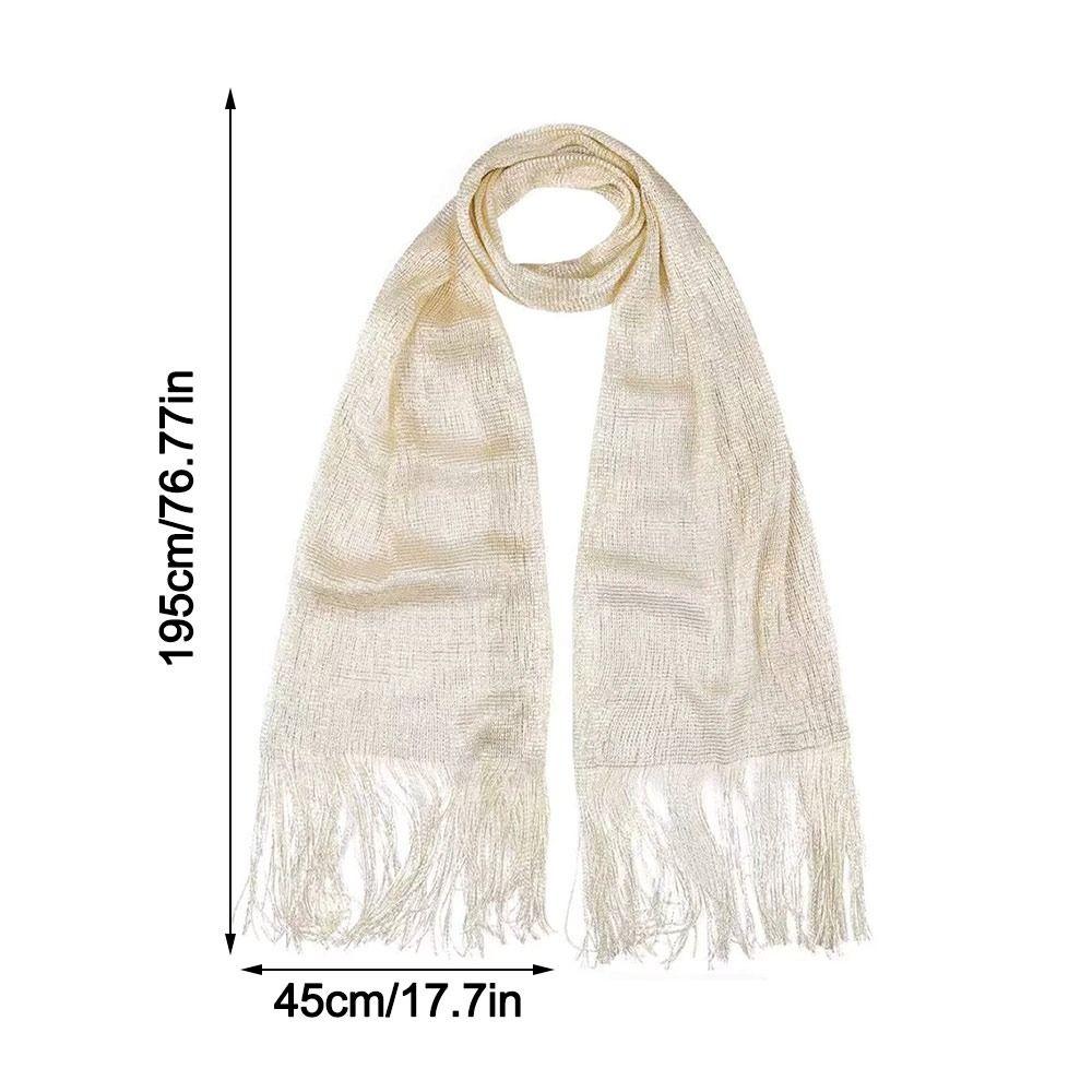 Sunscreen Lace Tassels Silk Scarf Bib Neck Cover Golden Silvery Shiny Scarves Thin Fashion Neck Warmer For Spring Summer Autumn