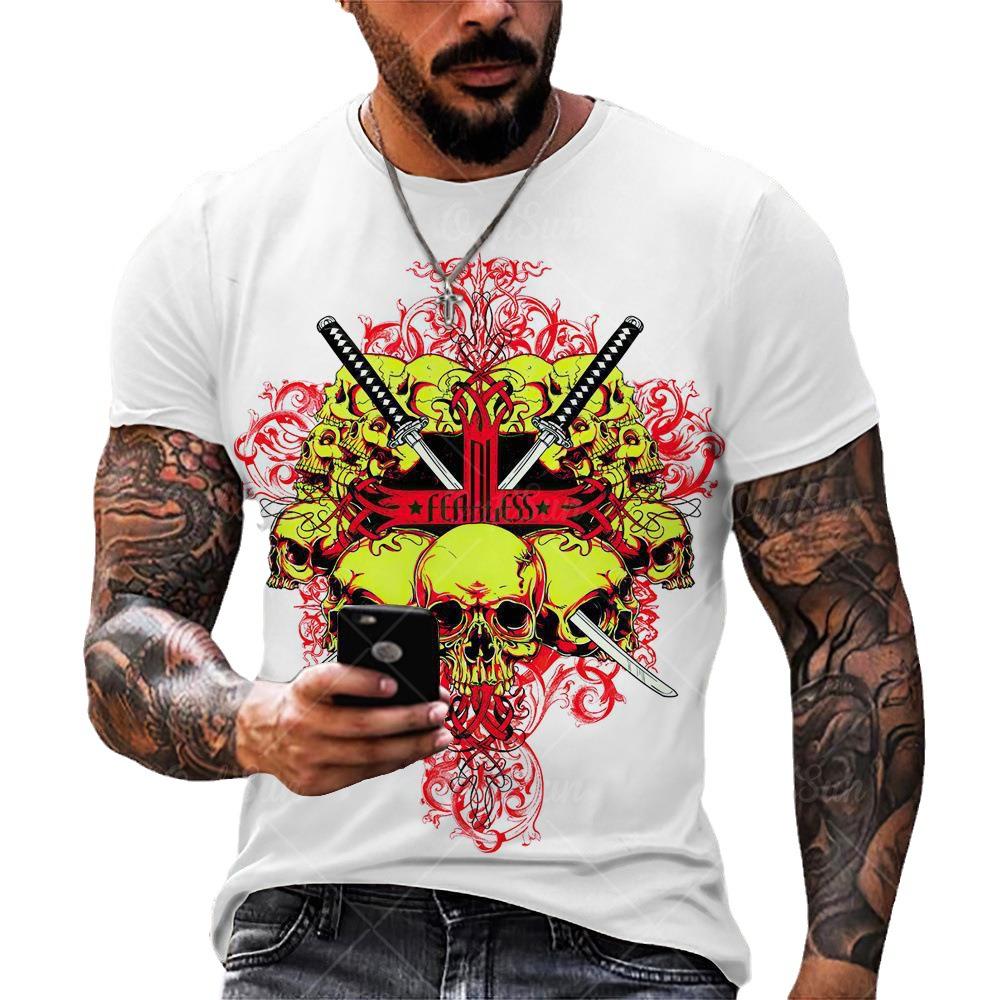 Summer European and American Skull Series 3D Printed Men's Retro Casual Short Sleeved T-shirt
