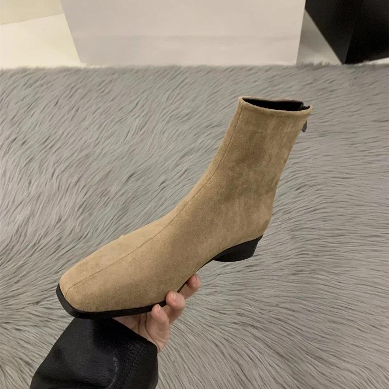 Fashion Autumn New Women Fashion Suede Ankle Boots Top Quality Woman Back Zipper Low-Heeled Shoes Ladies Elegant Morder Short Boots