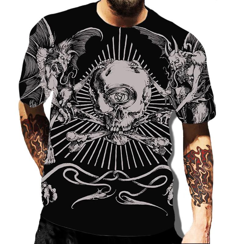 European and American Popular New Horror Skull Digital Printed T-shirt with Retro Street Style Men's T-shirt Pattern