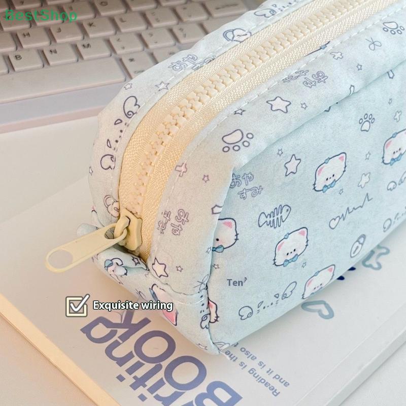 Fishbone Kitten Print Pattern Pencil Bag,Large Capacity Stationery Storage Bag,Student Stationery Supplies