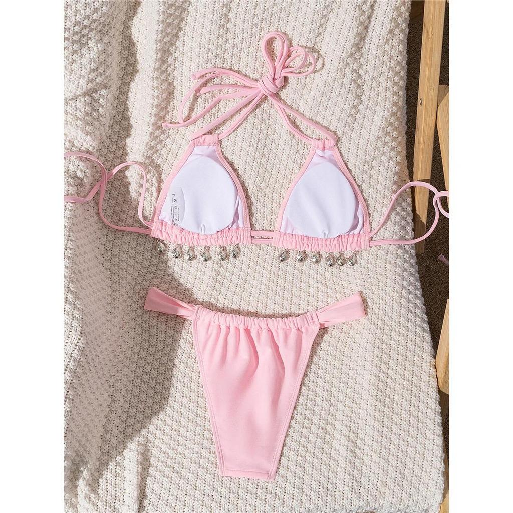 Diamant Strass Träger High Cut Bikini Damen Badeanzug Damen Bademode Zweiteilig Bikini Set Badesachen Badeanzug Schwimm