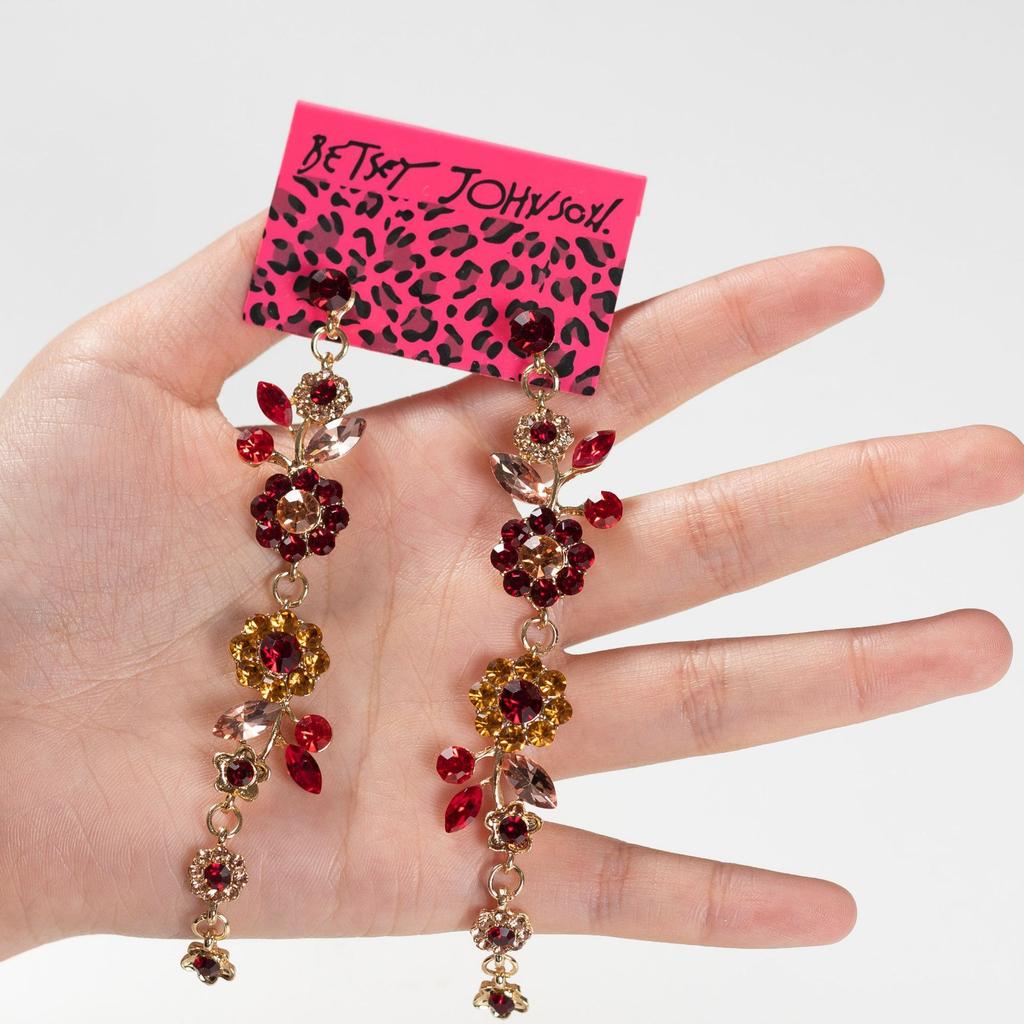 Multi-layer alloy diamond petal earrings, bohemian vintage flower fringed earrings