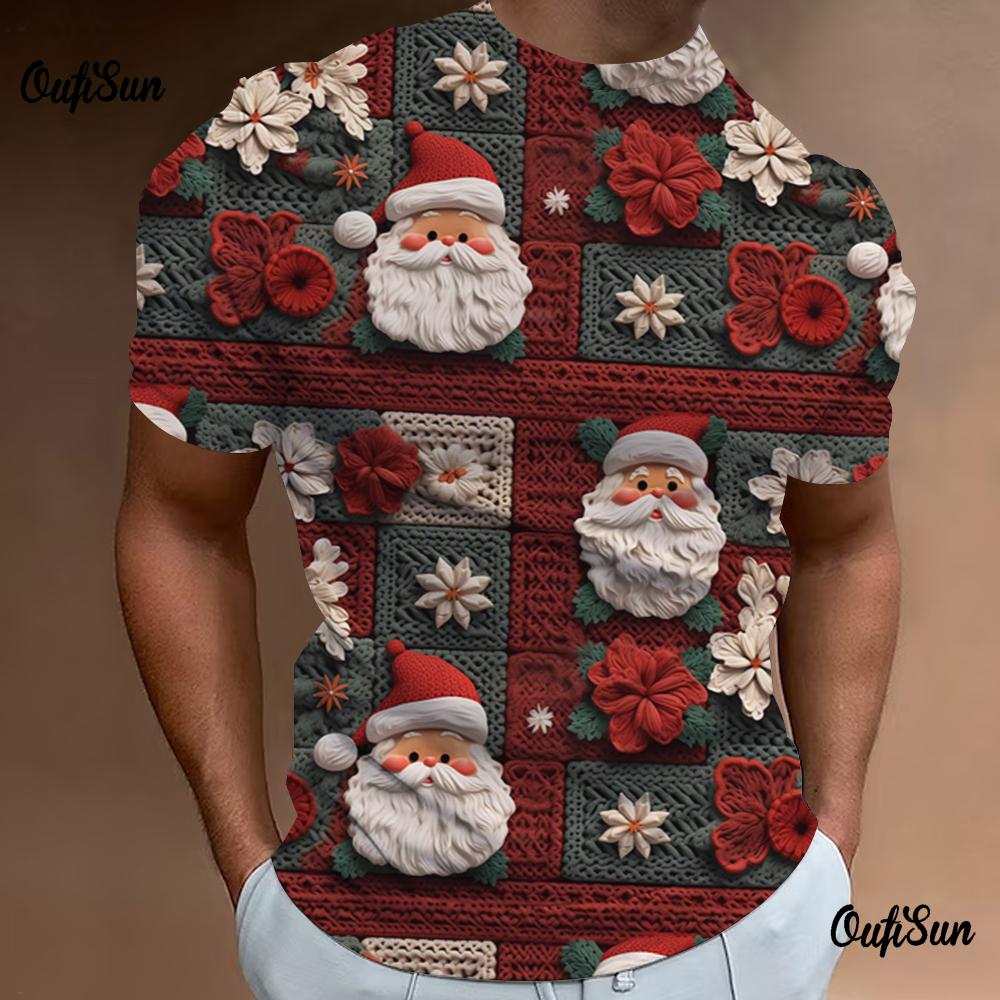 Świąteczny T-shirt z Nadrukiem Dla Mężczyzn Luźne Oversize T-shirty Codzienne Casual Krótki Rękaw Streetowe Koszulki Bluza