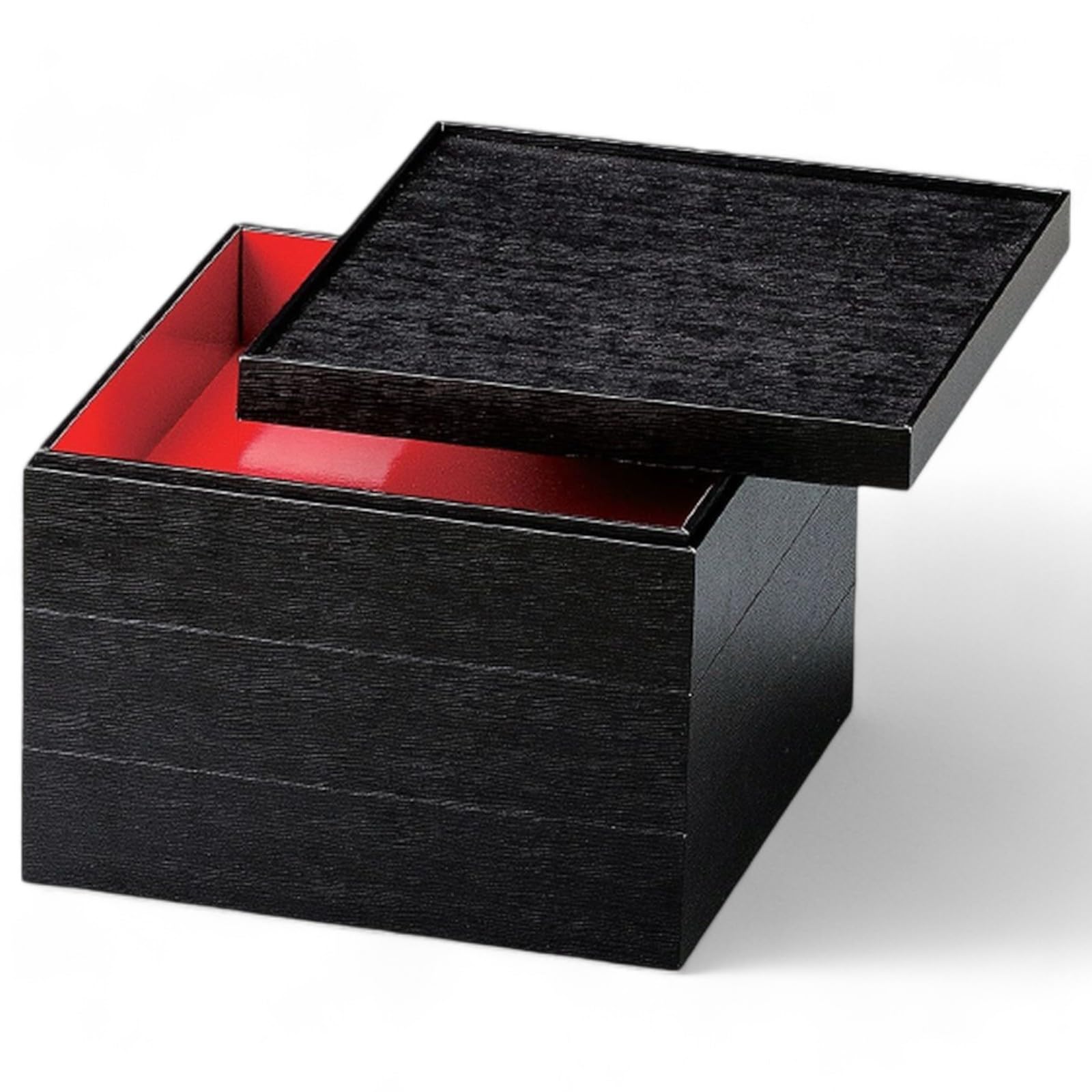 

J-Kitchens Lacquerware Jubako Box, 3 Tiers, 5.5 Inch, Fine Wood, Black Wood Grain, 16cm, Made in Japan