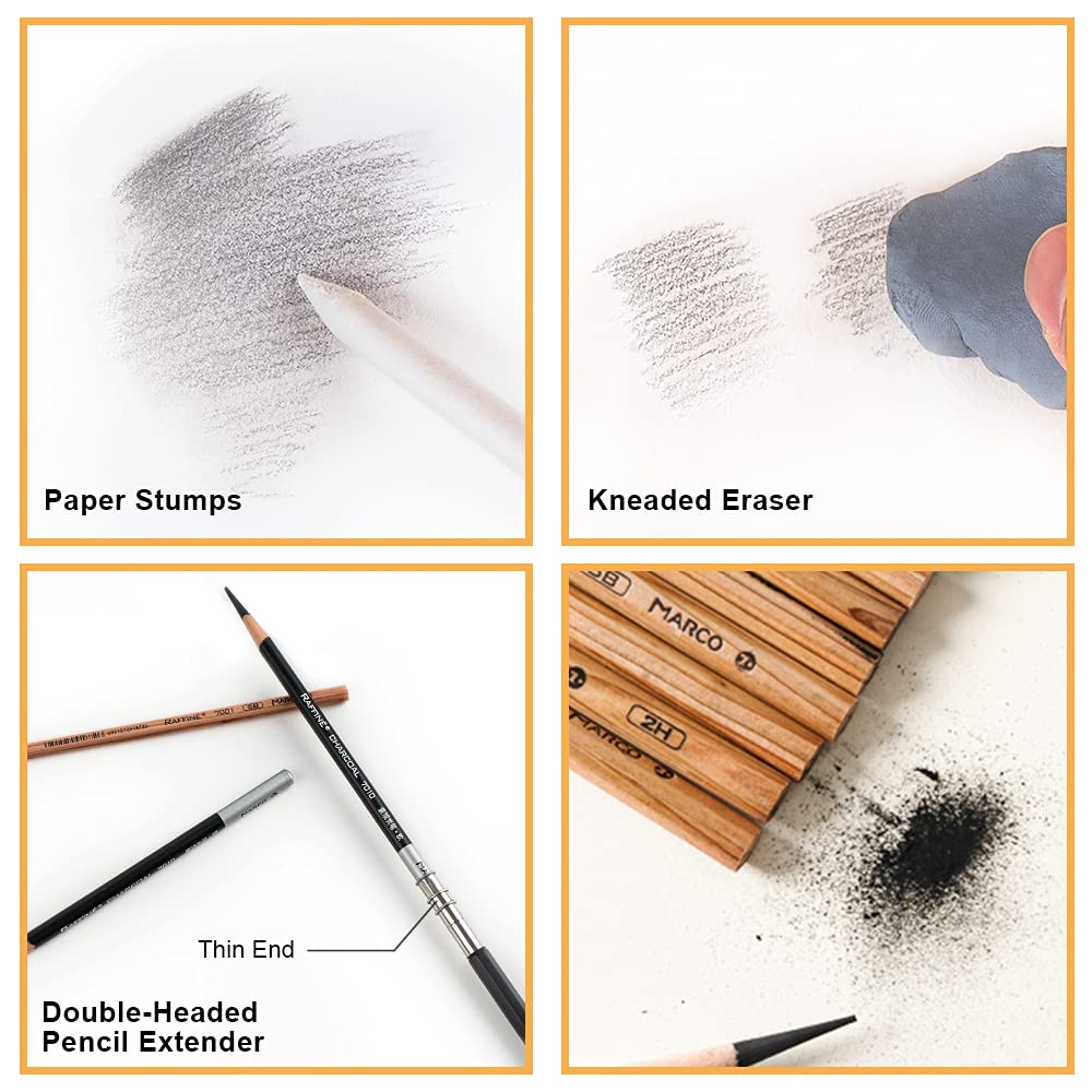 Professional Sketching Drawing Art Tool Kit with Graphite Charcoal Paper Erasable and Craft Knife Includes Canvas Rolling 29-Piece & Pencils, Pencils,