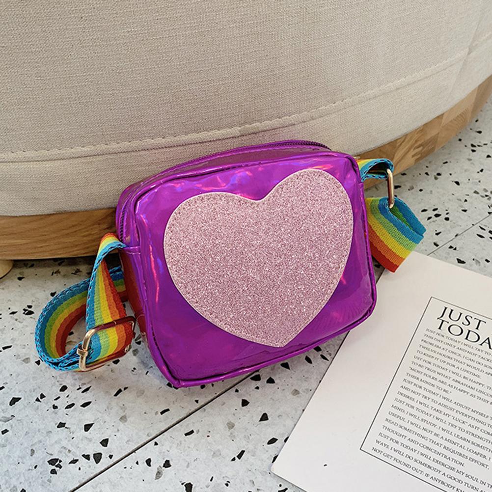 Women Girls Love Heart Handbag Kids Bag Messenger Shoulder Bag Rainbow Shoulder Strap Crossbody Bag