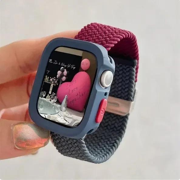 Candy Silicone Case+Strap For Apple Watch Series 9 8 7 45mm 41mm Band SE 6 5 4 44mm 40mm Nylon Correa Strap Iwatch Ultra 2 49mm